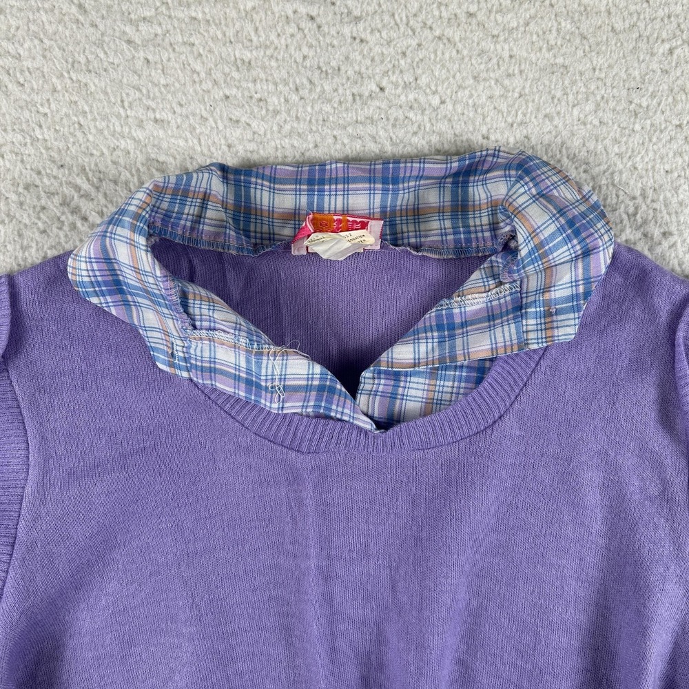 Vintage COOKIE'S CORNER Sweater Womens 14 Plaid Collar Balloon Sleeve 70s 80s - Picture 4 of 11